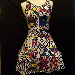 Multicolor Tribal Print Skater Dress